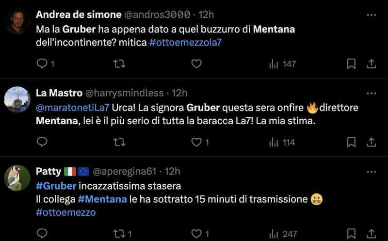 tweet su lilli gruber incazzata con mentana 5