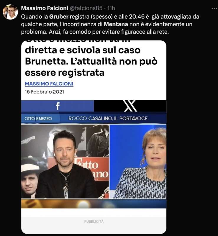 tweet su lilli gruber incazzata con mentana 6