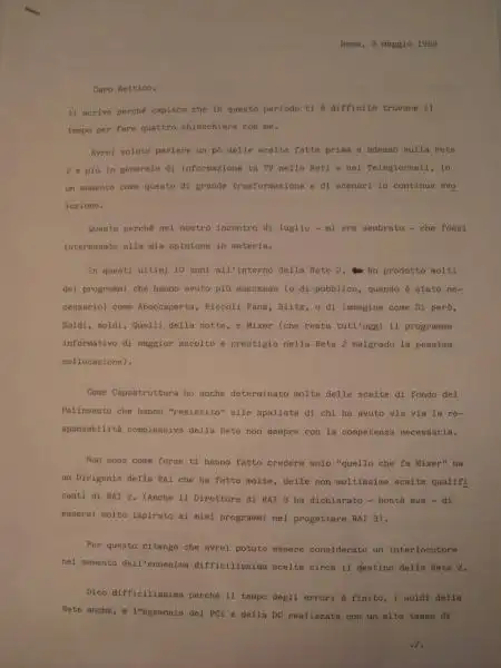 LETTERA DI MINOLI A BETTINO CRAXI 