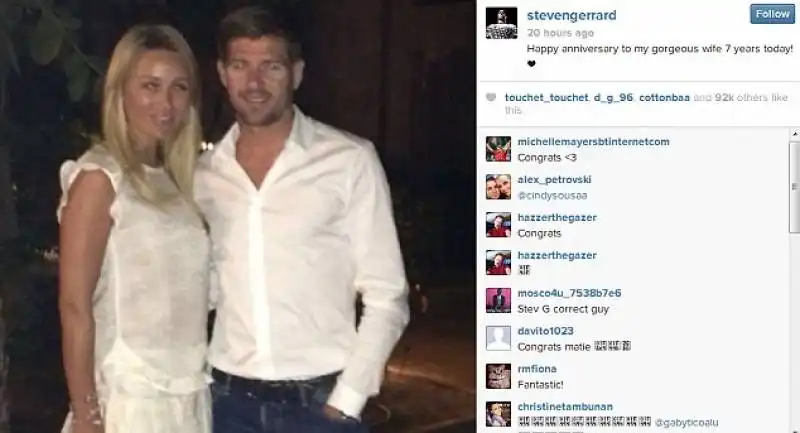 steven gerrard con sua moglie alex