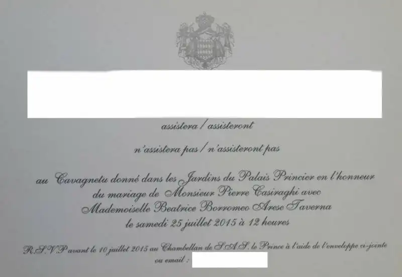 invito alle nozze borromeo casiraghi a montecarlo  