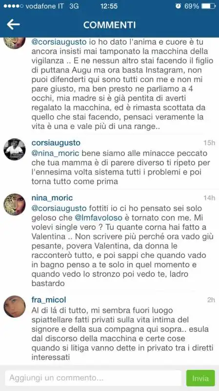 SCAZZO TRA NINA MORIC E AUGUSTO CORSI