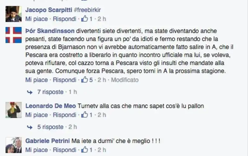 TIFOSI DEL PESCARA CONTRO LA FEDERCALCIO ISLANDESE 