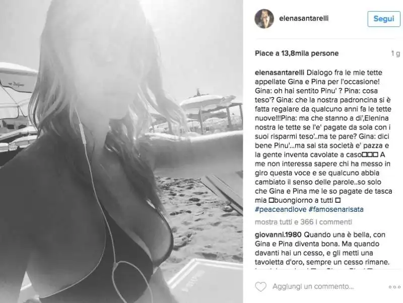 ELENA SANTARELLI E IL POST SULLE TETTE 