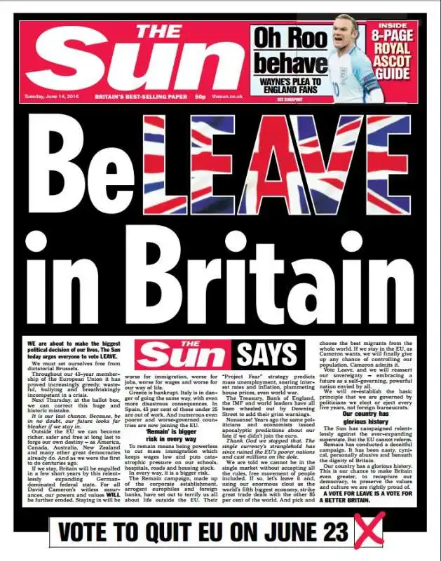 IL SUN SI SCHIERA PER LA BREXIT