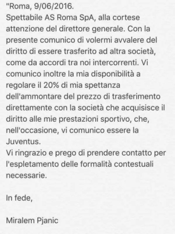 la lettera di pjanic pubblicata dalla roma