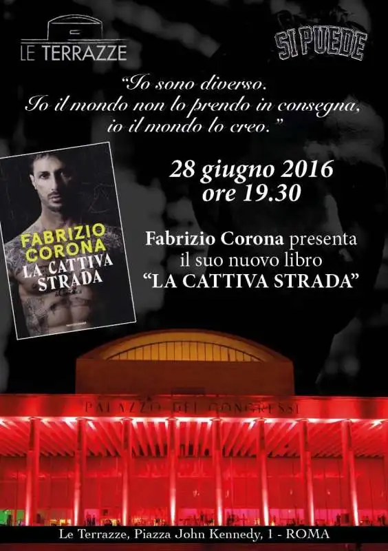 locandina sulla presentazione del libro di fabrizio corona