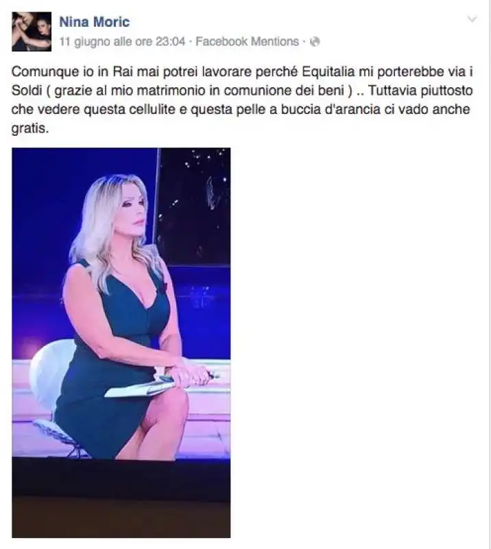 NINA MORIC CONTRO PAOLA FERRARI