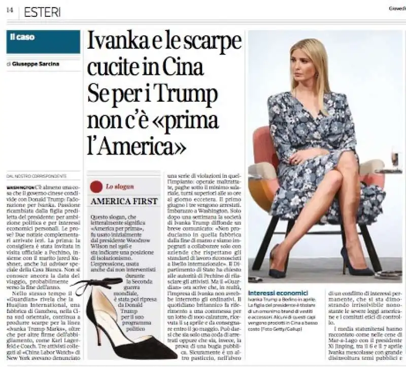 IVANKA TRUMP E LE SCARPE CORRIERE DEL 22 GIUGNO 2017