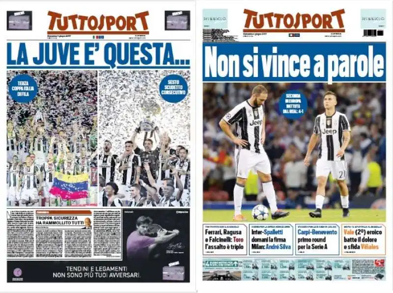 LA COPERTINA DI TUTTOSPORT DOPO LA SCONFITTA DELLA JUVENTUS NELLA FINALE DI CHAMPIONS