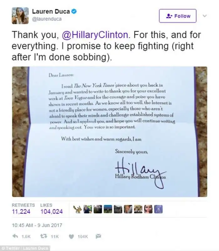 la lettera di hillary clinton