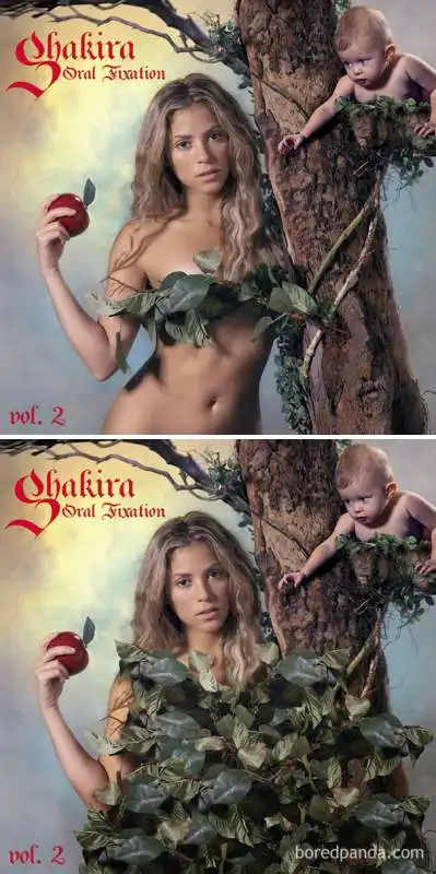 shakira coperta di foglie