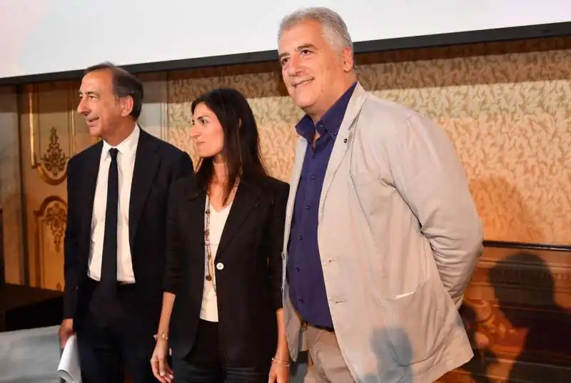 beppe sala  virginia raggi e maurizio mannoni