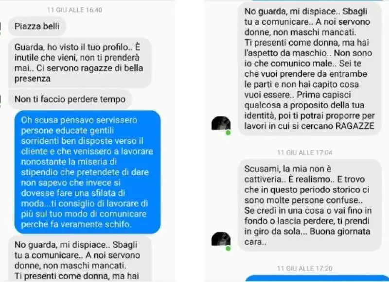 LO SCAMBIO DI MESSAGGI TRA UN DATORE DI LAVORO E UNA RAGAZZA OMOSESSUALE