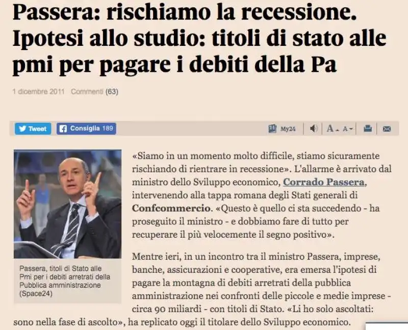 CORRADO PASSERA TITOLI DI STATO DEBITI PUBBLICA AMMINISTRAZIONE