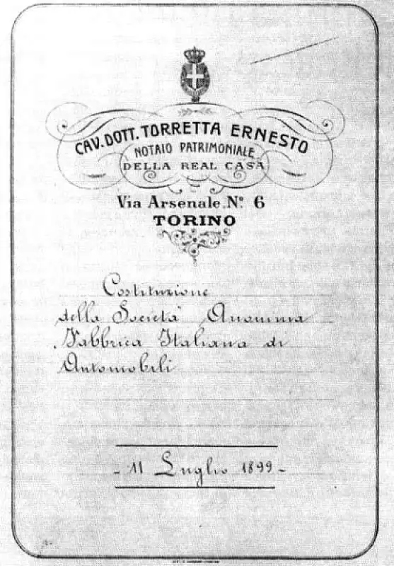 l'atto costitutivo della fiat datato 11 luglio 1899