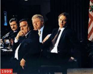 massimo d'alema cocn gerhard schroeder, tony blair e bill clinton