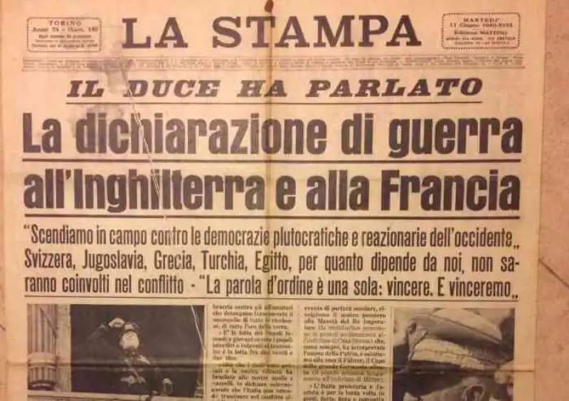 10 GIUGNO 1940 - LA DICHIARAZIONE DI GUERRA DELL ITALIA 