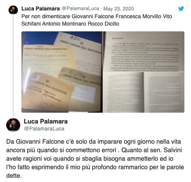 IL TWEET DI LUCA PALAMARA SU GIOVANNI FALCONE