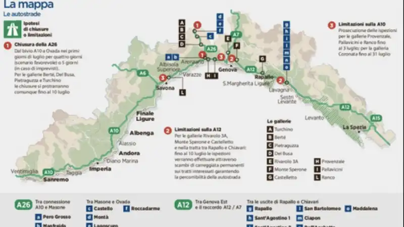 mappa delle limitazioni autostrade in liguria 