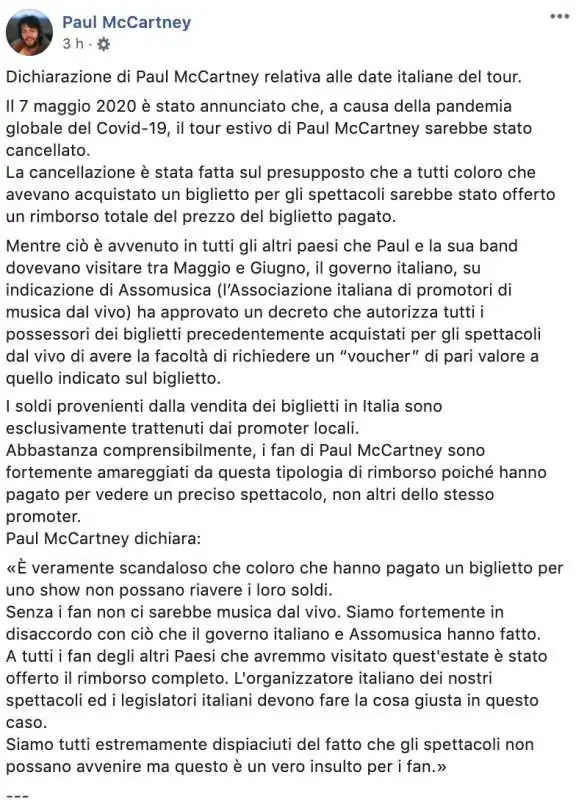 paul mccartney contro i voucher in italia 1