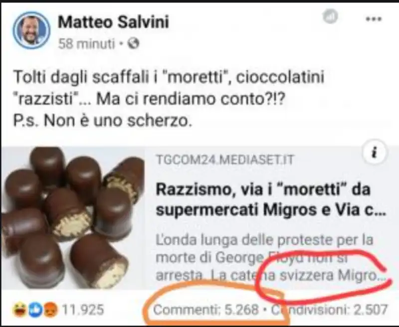 salvini cioccolatini moretti