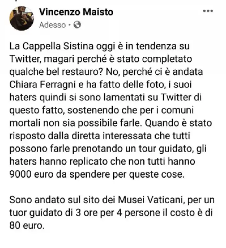 tweet sui ferragnez alla cappella sistina