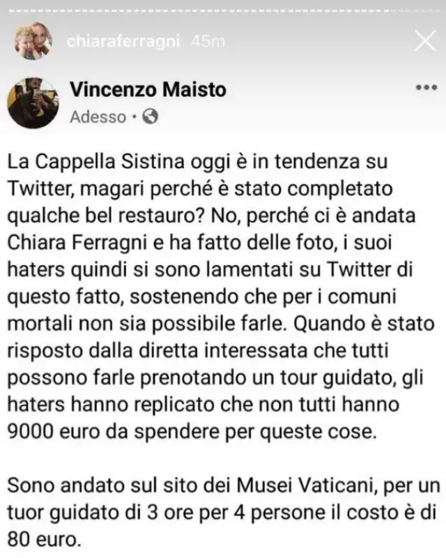 tweet sui ferragnez alla cappella sistina 2