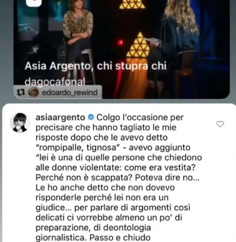 ASIA ARGENTO CONTRO FRANCESCA FAGNANI