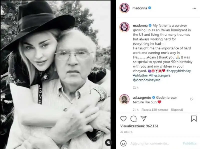 Gli auguri di Madonna al padre Silvio Anthony Ciccone