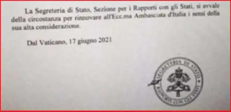 NOTA VERBALE DEL VATICANO SUL DDL ZAN  