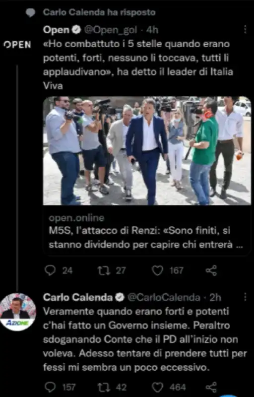 CALENDA VS RENZI SU TWITTER