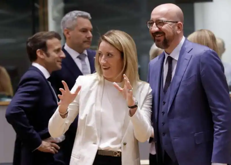 EMMANUEL MACRON ROBERTA METSOLA CHARLES MICHEL 