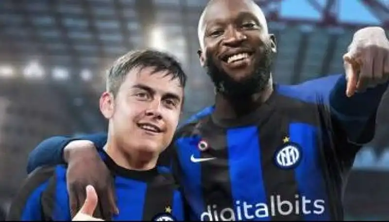 fotomontaggio di dybala e lukaku nerazzurri 