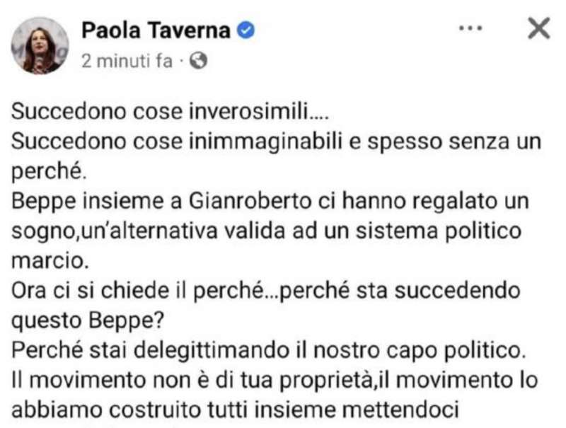 IL POST DI PAOLA TAVERNA CONTRO GRILLO