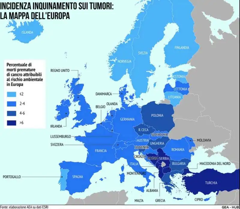 incidenza inquinamento sui tumori in europa 