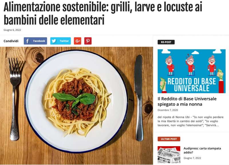 l articolo sul blog di beppe grillo sul consumo di insetti a tavola