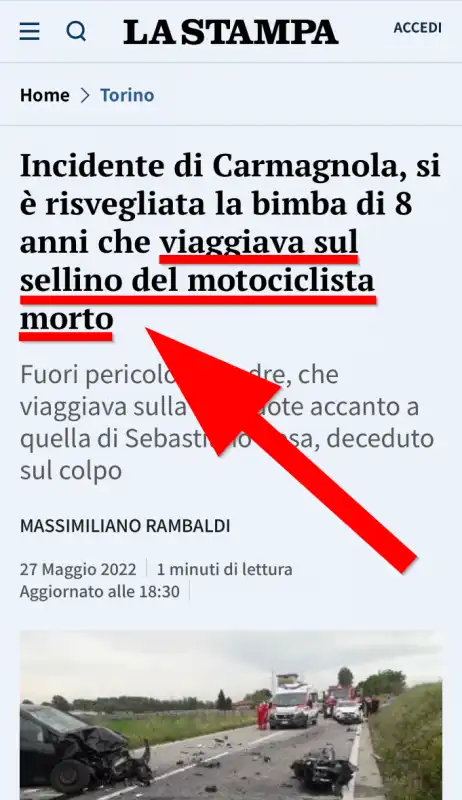 La Stampa - Viaggiava sul sellino del motociclista morto