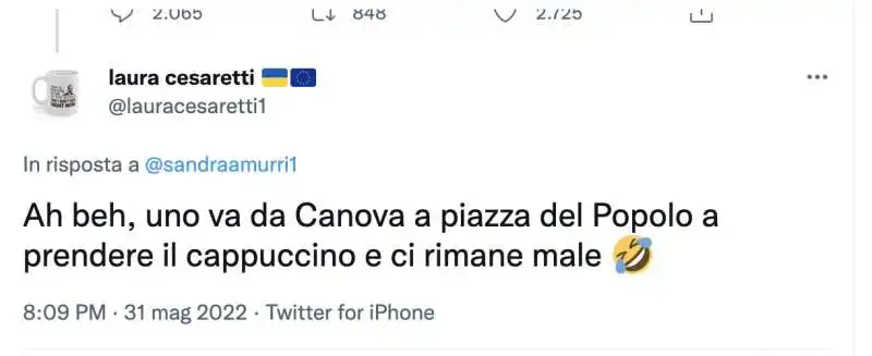 Tweet di Laura Cesaretti in risposta a Sandra Amurri