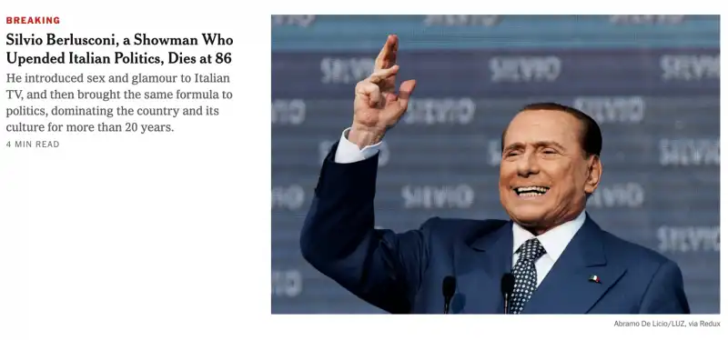 annuncio morte silvio berlusconi - new york times