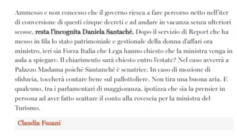 ARTICOLO DI Claudia FUSANI SUL RIFORMISTA IN MERITO AL CASO CHE HA TRAVOLTO DANIELA SANTANCHE