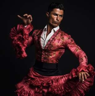 CRISTIANO RONALDO IN VERSIONE BALLERINA DI FLAMENCO - IMMAGINE CREATA DALL INTELLIGENZA ARTIFICIALE MIDJOURNEY