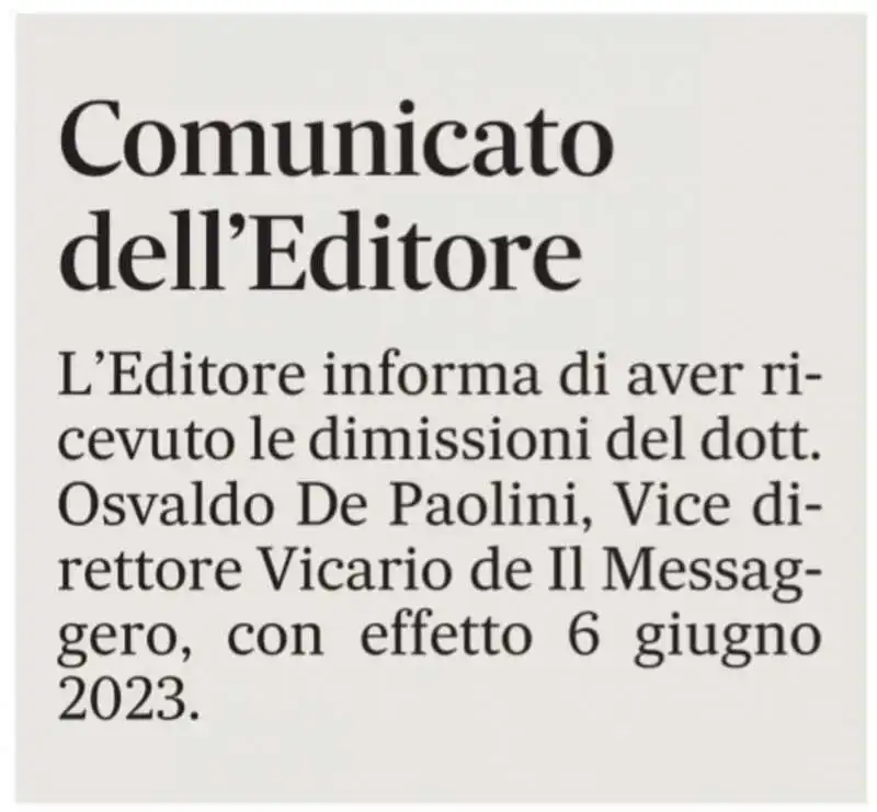 dimissioni di osvaldo de paolini dal messaggero 