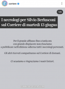 il corriere della sera annuncia di non riuscire a pubblicare tutti i necrologi