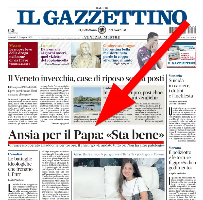 Il Gazzettino in ansia perche? il Papa sta bene