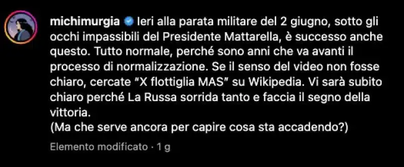 il post di michela murgia con bufala sulla parata del 2 giugno