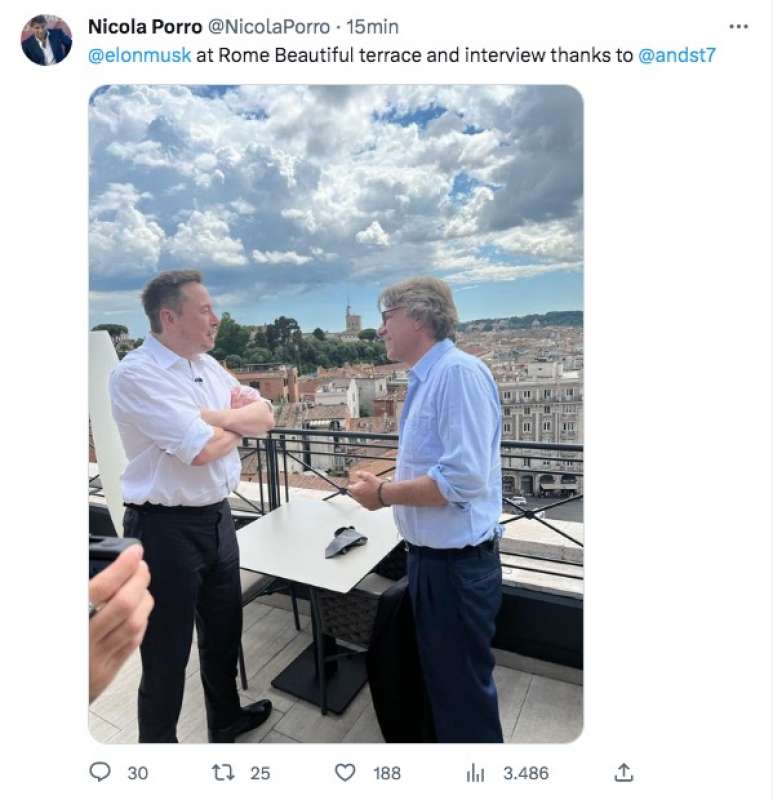 IL TWEET DI NICOLA PORRO CON ELON MUSK A ROMA