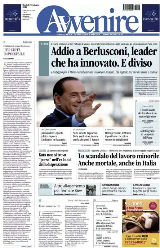 morte di silvio berlusconi   prima pagina  avvenire