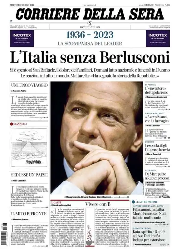 morte di silvio berlusconi   prima pagina corriere della sera