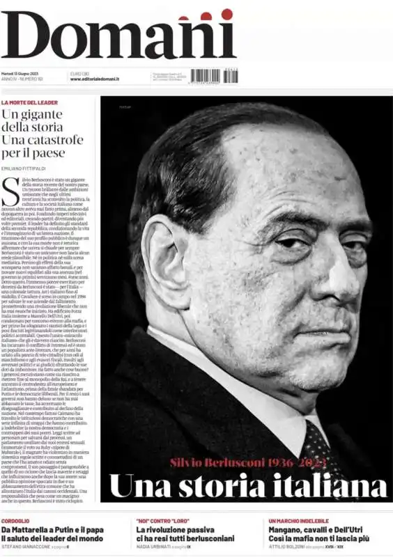 morte di silvio berlusconi   prima pagina  domani 